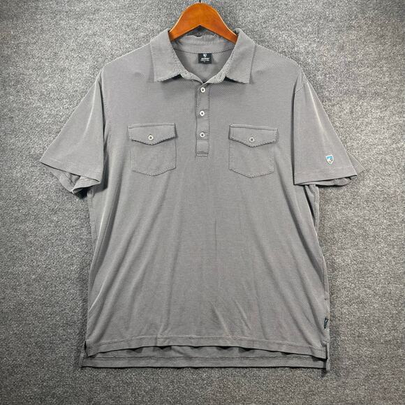 Kuhl Polo Shirt Men's Large Gray Geometric Allover Double Chest Pockets Stretch - Picture 1 of 10